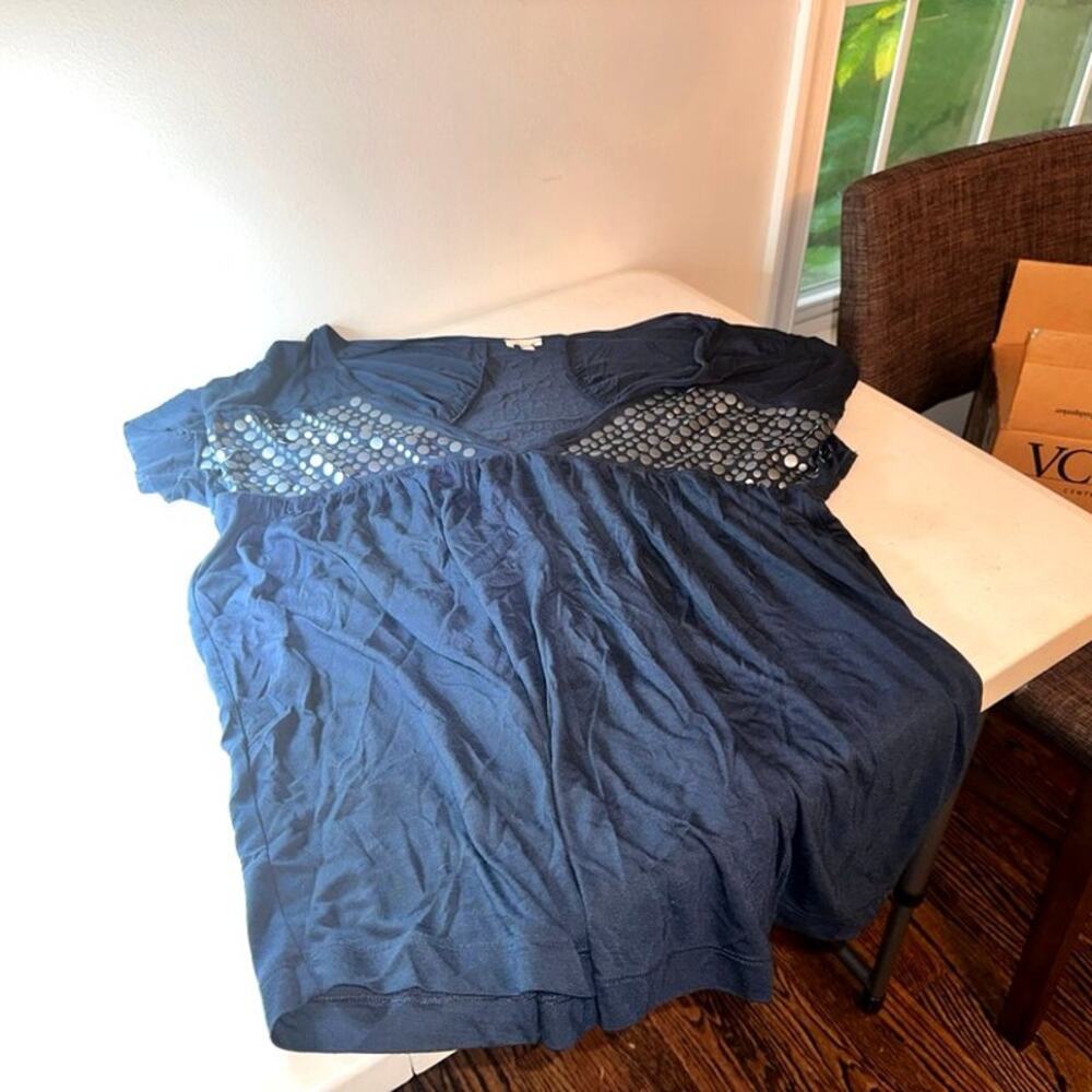 Dark Blue Flounce Blouse